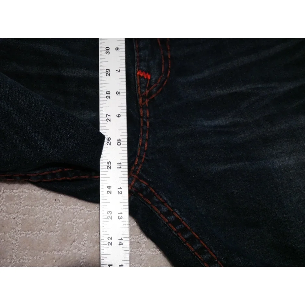 True Religion Ricky Super‎ T Straight Leg Jeans Dark Wash Orange Stitching Mens